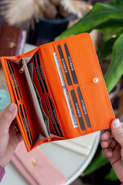 Garbalia Lady Technological Leather Crocodile Pattern Stylish Orange Women's Wallet with Ample Card Holder and Coin Compartment