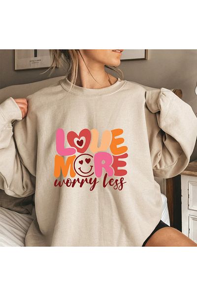 Teknik Love More Worry Less - Φούτερ Oversize, Αισθητικό Σχέδιο