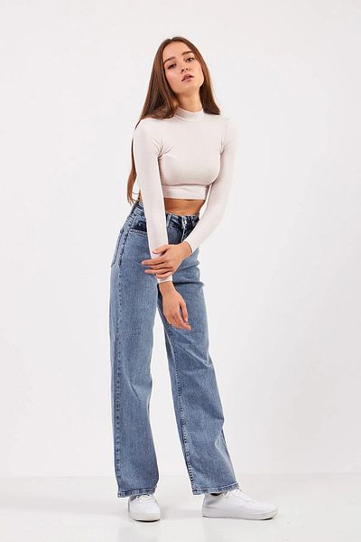 MAKRAS EXCLUSIVE Mary anii 90 Snow Wash Blue Lycra Jeans largi cu talie super înaltă Pantaloni Palazzo