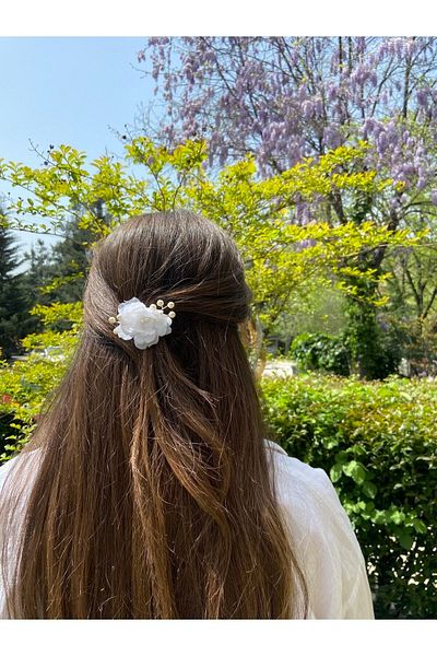 Pearly Handmade (G) Cataramă cu pieptene cu perle cu flori albe