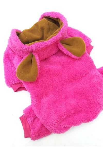 PATİBÖR Pink Plush Eared 100% Cotton Fabric Cat Dog Clothes & Dress Hooded Sweatshirt