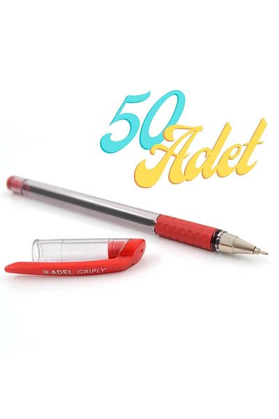Dünyadan Hediyeler Adel Griply Ballpoint Pen Red 0.7 Mm Fine Point 50 Pieces