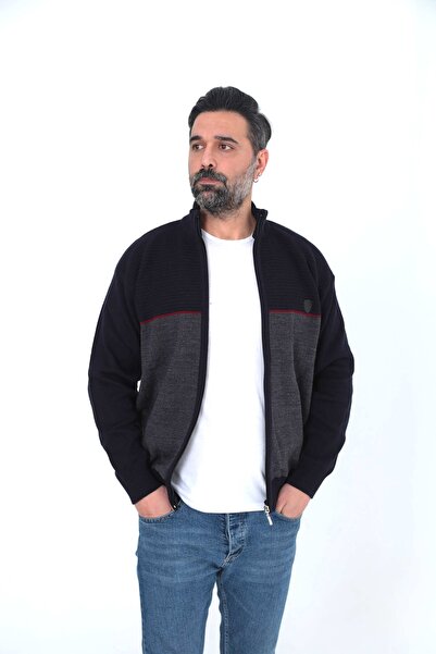 KMKkombin Ανδρική ζακέτα με φερμουάρ Dad με ακρυλικό νήμα