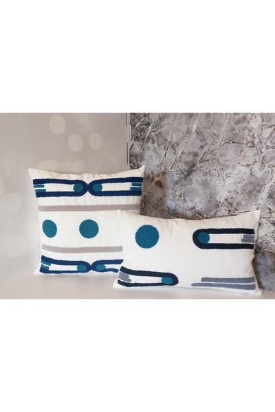 NAKIŞ HOME DESİGN غطاء وسادة مزخرف مطرز بتصميم هندسي مكون من قطعتين مقاس 45 ×...