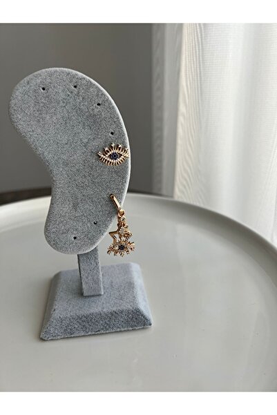 hellodidosi Çelik Gold Göz Detay Charmlı Sallantılı Küpe