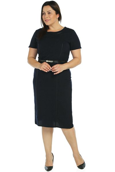 Nidya Moda Large Size Leather Piping Navy Blue Dress-4084dl