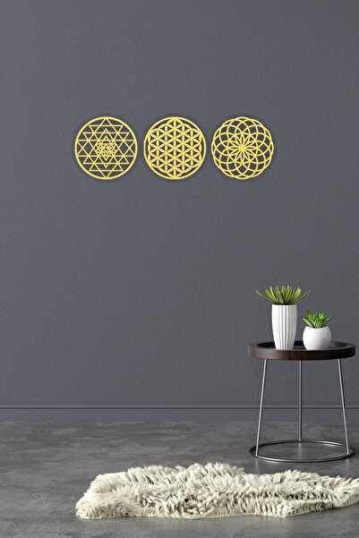 UNT Ξύλινο λουλούδι της ζωής Sri Yantra Torus Breath Τριπλό διακοσμητικό ζωγραφικό στολίδι τοίχου Δώρο για το σπίτι