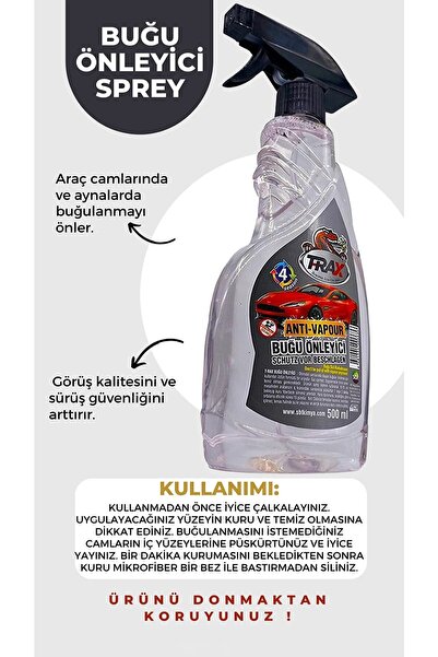 ARACINIZ İÇİN EN İYİSİ T-RAX Buğu Önleyici Araba Oto Ev Gözlük Her Türlü Cama Uygun 500 ML