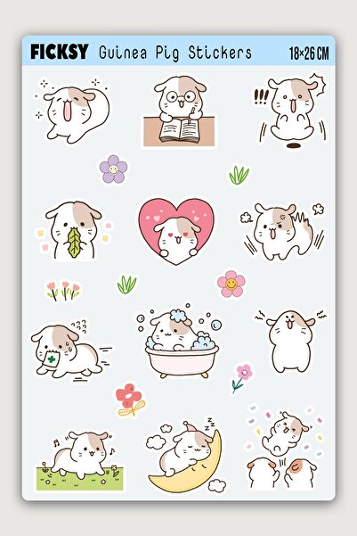 Ficksy مجموعة ملصقات خنزير غينيا اللطيفة على طراز كاواي - 17 قطعة من ملصقات ملصقات خنزير غينيا