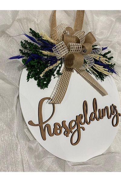 HOBİ55 Στολίδι Ξύλινη Πόρτα Λουλούδι Λευκό 30εκ