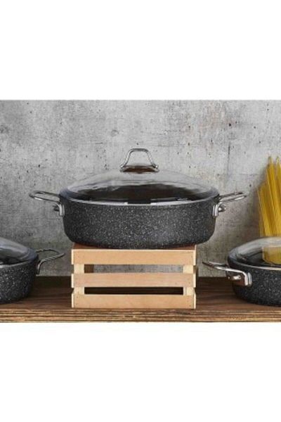 FALEZ Black Line Cast Granite 24 Cm Short Pot Pot Black