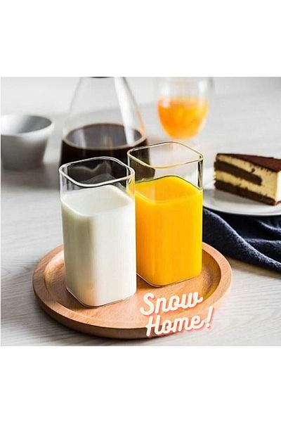 Snow Homs 6 Pieces Rectangular Heat Resistant Borosilicate Trend Soft Drink Glass 380 Ml Square Glass