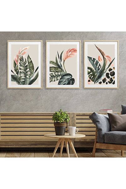 HOMEPACK Doğal Ahşap Çerçeveli 3'lü Tablo Seti Hpn027