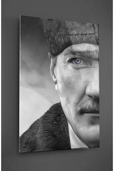 TAULART Pictură pe sticlă alb-negru semiportret de Ataturk