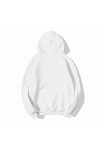 FUWEAR 3 Iplik Polarlı Kapüşonlu Oversize Kalıp Hoodie Beyaz Renk Unisex Sweatshirt