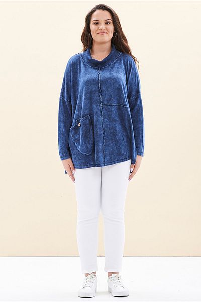 EVEN plus size Blue Knitted Special Washed Sweater