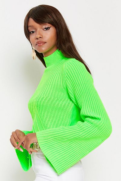 Hopoi Pulover de damă verde neon cu mânecă spaniolă Tt3144