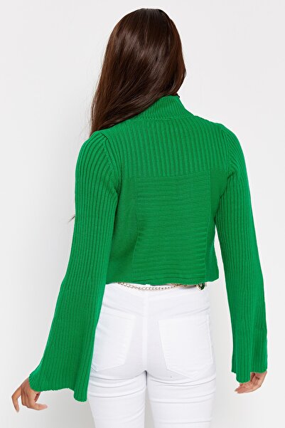 Hopoi Pulover de damă verde smarald cu mânecă spaniolă Tt3144