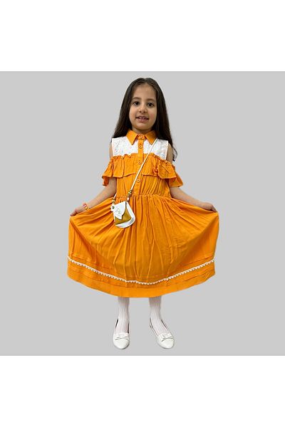 Esterella Rochie pentru fete/Rochie cu geantă/Rochie cu volane pe umeri
