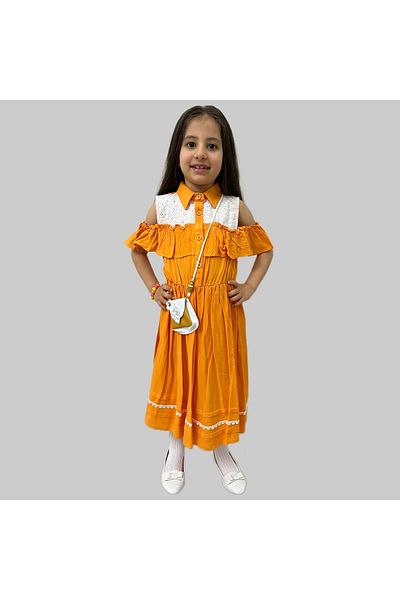 Esterella Rochie pentru fete/Rochie cu geantă/Rochie cu volane pe umeri