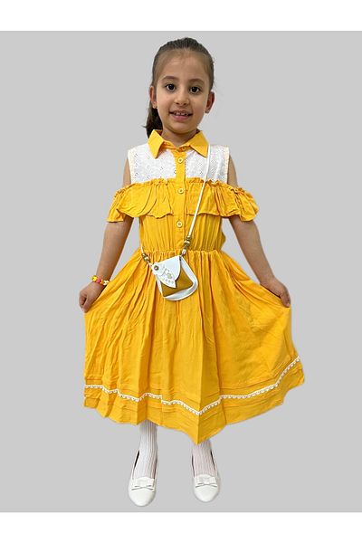Esterella Rochie pentru fete/Rochie cu geantă/Rochie cu volane pe umeri
