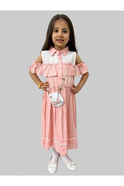 Esterella Rochie pentru fete/Rochie cu geantă/Rochie cu volane pe umeri