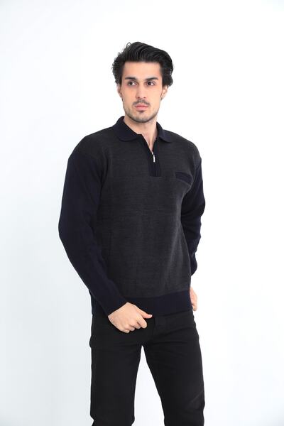 KMKkombin سترة رجالية سميكة من الأكريليك بياقة قميص وجيب واحد