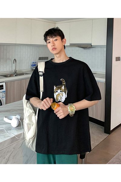 Touz Μπλουζάκι Cat & Cub Μαύρο Unisex Oversize