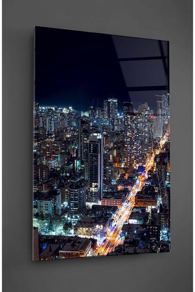 TAULART Pictură pe sticlă a orașului de noapte