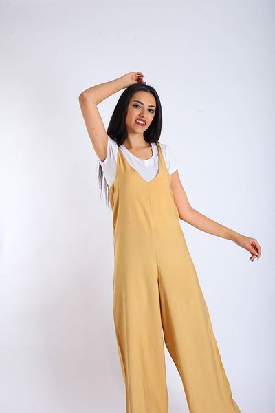 Blues Outlet Mustard Colored Women's Jumpsuit - Shoulder Detail