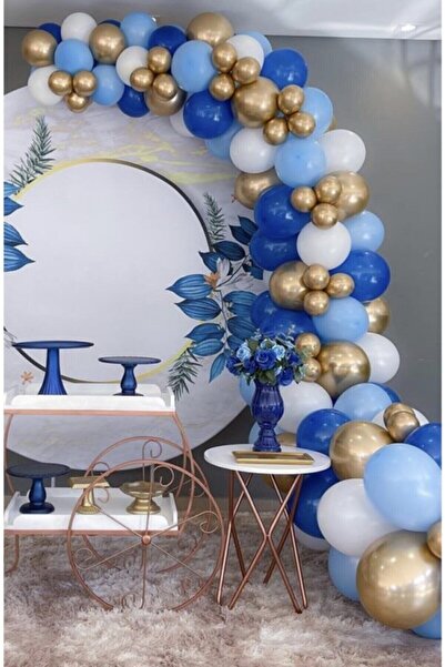 party mix Birthday Balloon Chain Blue Chrome Gold White 100 Pieces Balloon Bi...
