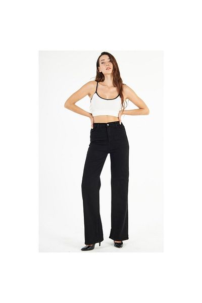 Livik Podiumsolmaz Black Lycra Wide Leg Jean - Casual Wide Leg Jeans
