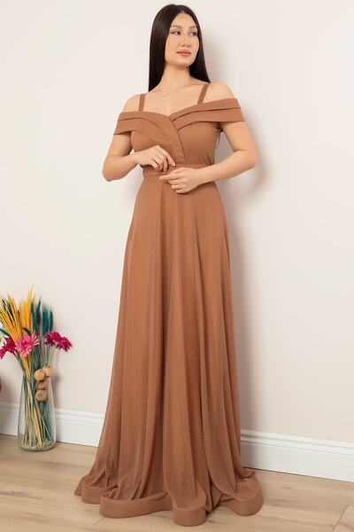 PULLIMM Βραδινό μακρύ βραδινό φόρεμα 13278 με λουράκι γκλίτερ