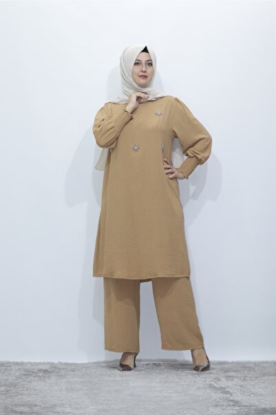 Zey&Ka Butik طقم مكون من قطعتين بأكمام برباط من حجر اللؤلؤ مقاس كبير