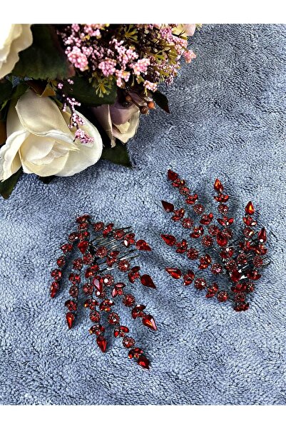 Bride Aksesuar Dünyası Νυφικό αξεσουάρ μαλλιών τύπου τιάρας, Κόκκινο μονόφυλλ...