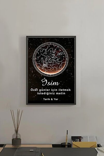 BNC DESIGN Kişiye Özel Gökyüzü Yıldız Haritası Hediye Tablo Spotify Kodlu Doğ...
