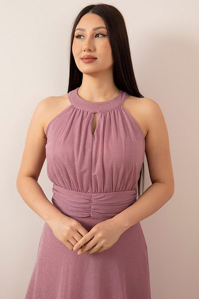 PULLIMM فستان سهرة طويل لامع برقبة على شكل حرف C 13320