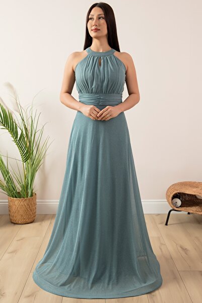 PULLIMM Βραδινό μακρύ φόρεμα C-Neck Glitter 13320