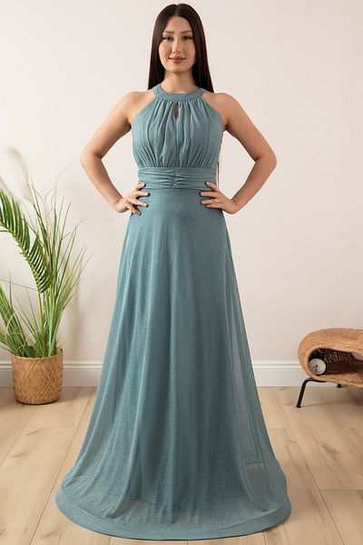 PULLIMM C-Neck Glitter Long Evening Dress 13320