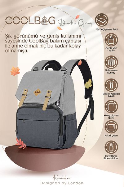 Kiwi Coolbag Baby Care Bag - Thermal Compartment, Gray Anthracite