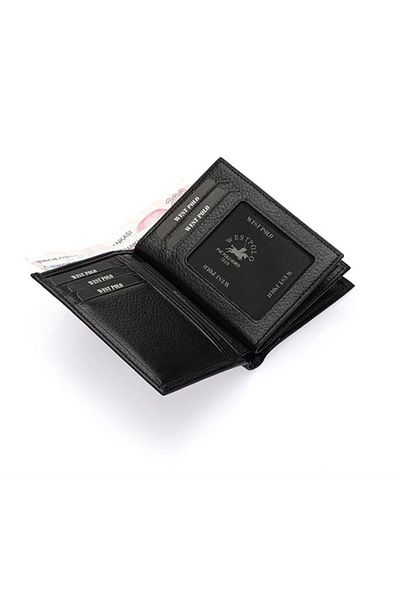 WEST POLO CÜZDAN Genuine Fluorine Leather Black Men's Wallet with Paper Money and Plenty of Card Compartments Wpt05