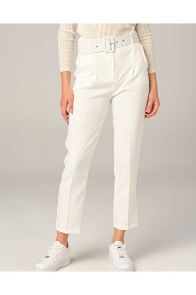 MODA MAÇKA PARK Брюки з поясом, вузькими штанинами та високою талією