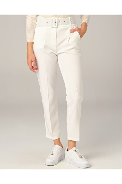 MODA MAÇKA PARK Брюки з поясом, вузькими штанинами та високою талією