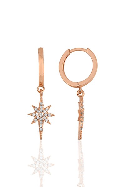 Bilsen Store Kadın Rose Kaplama Beyaz Zirkon Taşlı Kutup Yıldızı Model Küpe