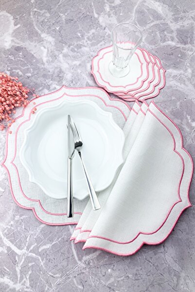 WEARE2 Set de 8 piese de șervețele americane și de cocktail, brodate cu înfăș...