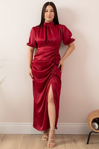 PULLIMM Chief Collar Slit Satin Dress 22-257