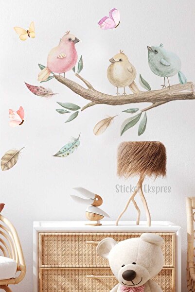 Sticker Ekspres Soft Renk Daldaki Kuşlar Çocuk Odası Duvar Sticker