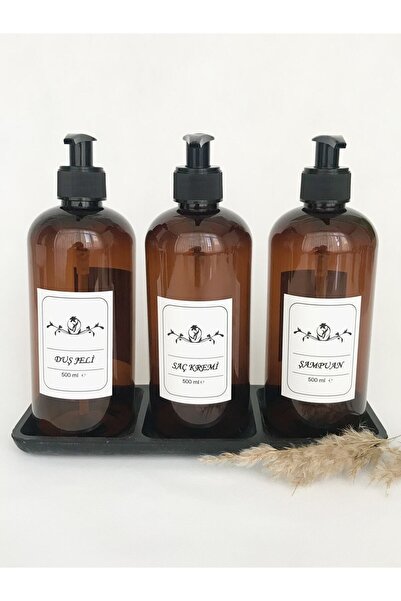 Dem Home Amber Cam Görünümlü Plastik Sabunluk Banyo 3lü Şişe Seti Şampuan-saç...