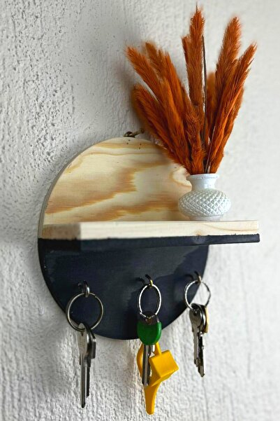 Alyones Kancalı Mini Yuvarlak Raf | Ahşap Raf | Maske Rafı | Duvar Dekoru | A...