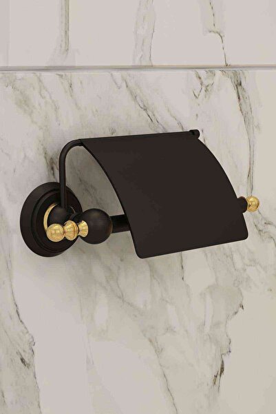 Mayaglory Aspendos Serisi Kapaklı Kağıtlık Siyah Gold Renk Pirinç Hammadde 5 Yıl Garanti